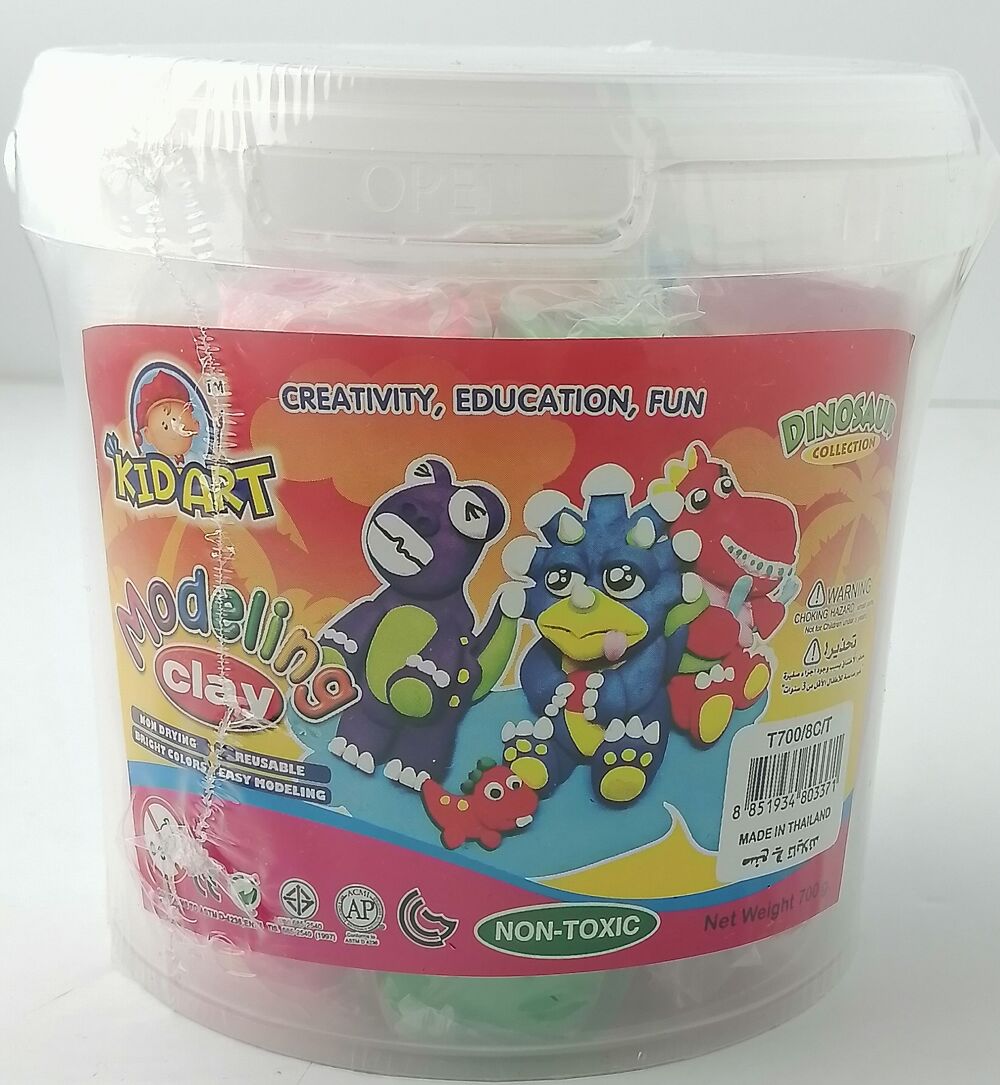 KID ART Dinosaur Collection Modeling Clay Set With Bucket-8 Pcs 779g Non Drying Material